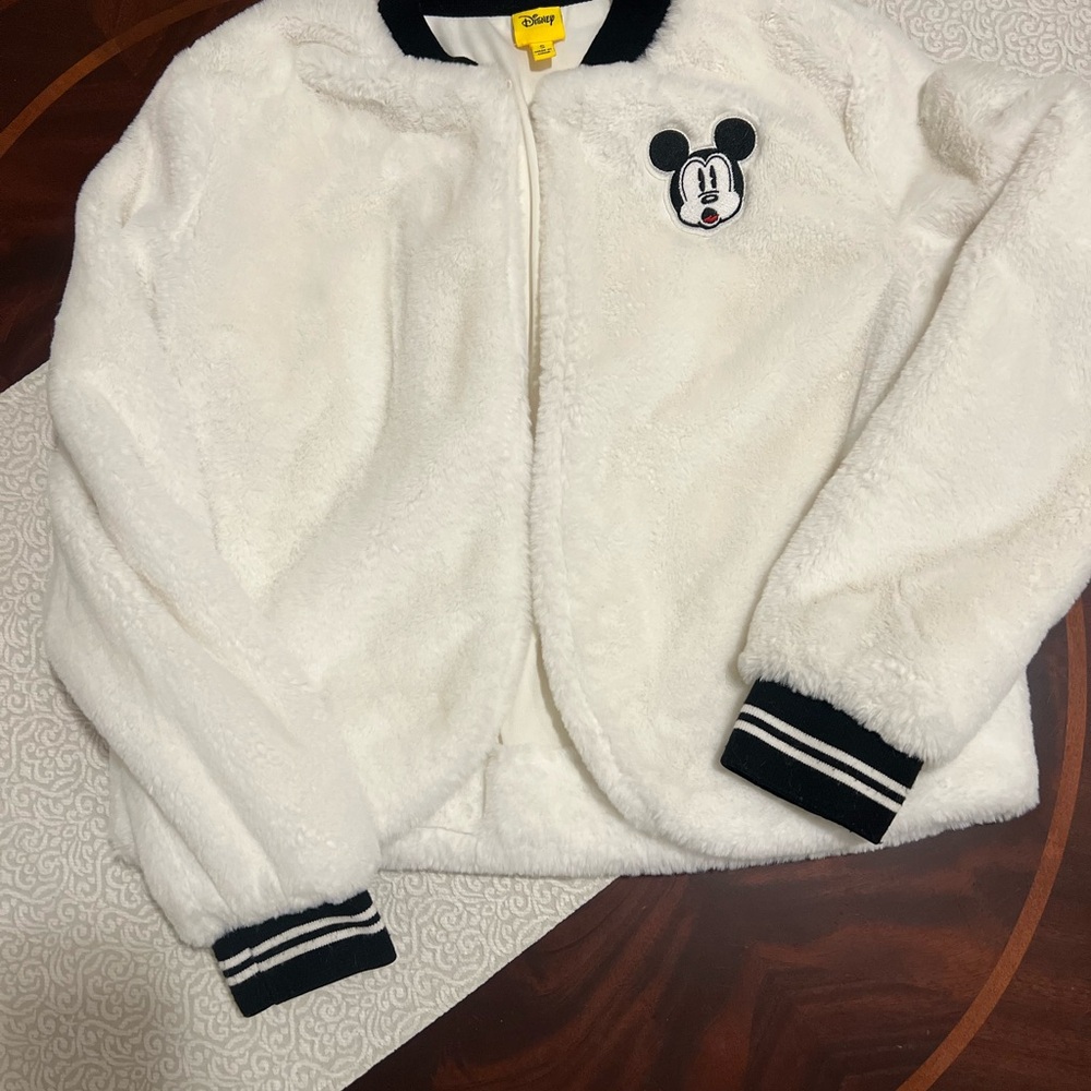 Disney White Faux Fur Disney Mickey Mouse Cropped Jacket Size Small - Picture 2 of 11